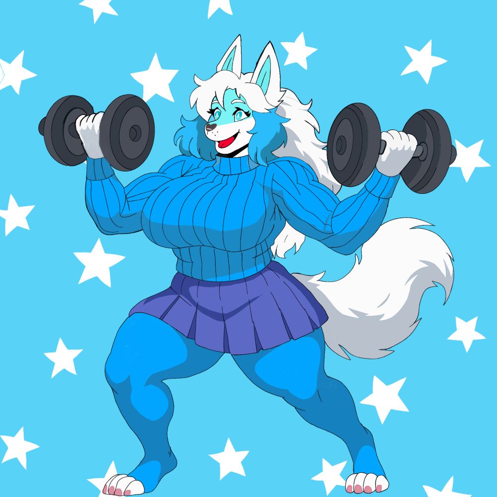 FanArt showing Ariana lifting weights and being very happy about it.
