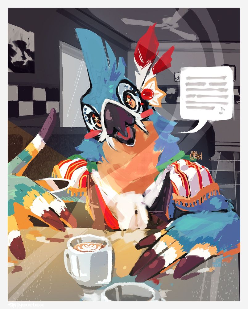 sitting across from kass at a cafe/diner
