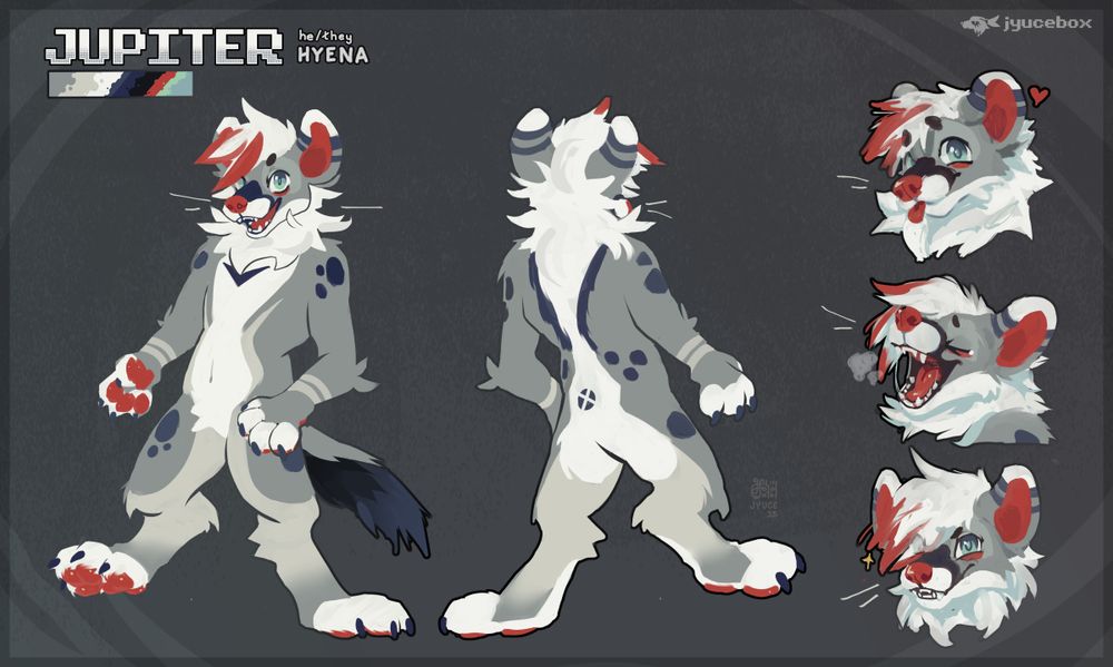 Anthro hyena front/back and 3 expressions