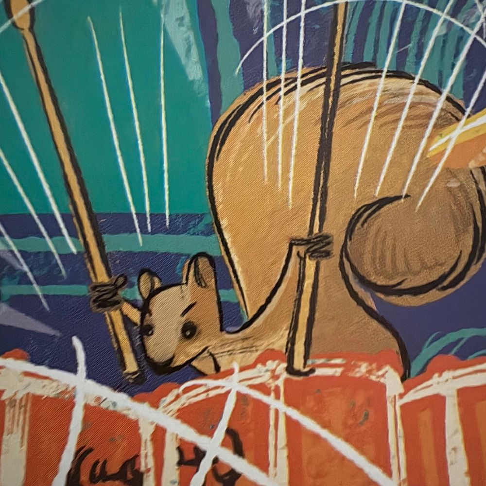 Squirrel manically playing drums