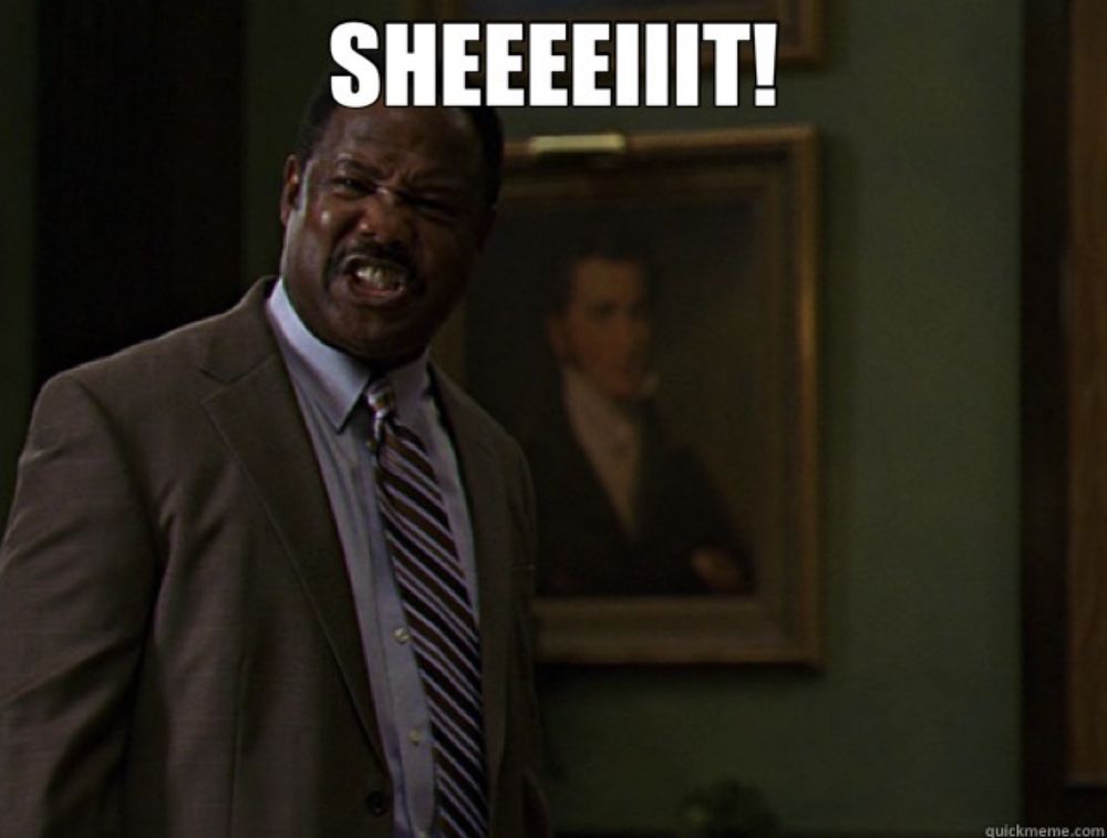 Isiah Whitlock Jr as Sen Clay Davis in The Wire saying Shit in his inimitable elongated fashion.