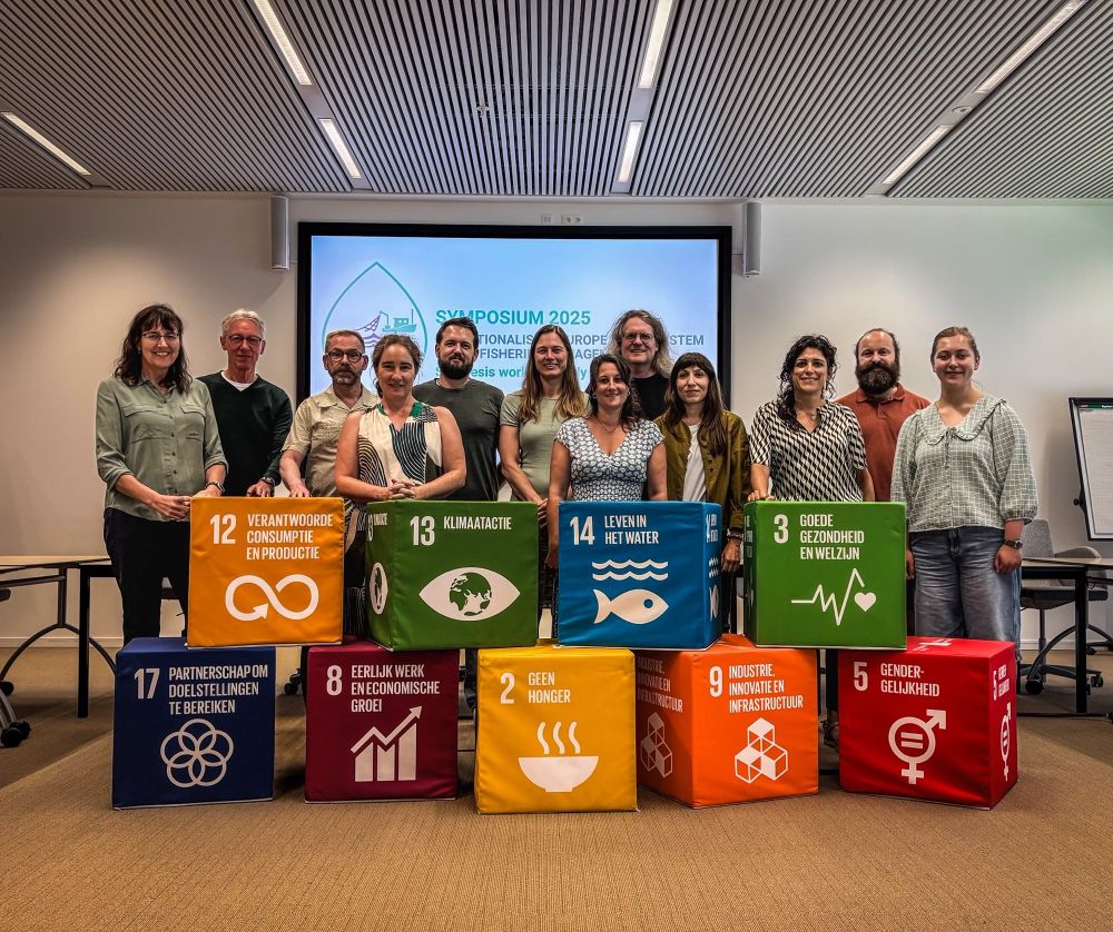 Photo of 12 of the workshop participants standing behind some multicoloured blocks with the UN sustainable development goals (SDGs)

From right to left: Georgia Penrose, Jochen Depestele, Dorleta Garcia, Daniel Howell, Georgina Papantoniou, Marija Sciberras, Anna Rindorf, Elliot Brown, Marie Savina-Rolland, Mark Dickey-Collas, Joost Paardekooper, Éva Plagányi
Not in photo Marta Ballesteros, John Trochta