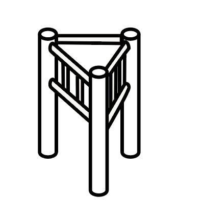 dessin au train d'un tabouret triangulaire à trois pieds