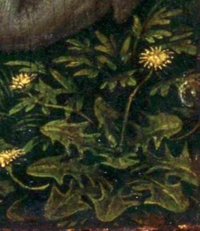 détail d'une peinture: un pissenlit 