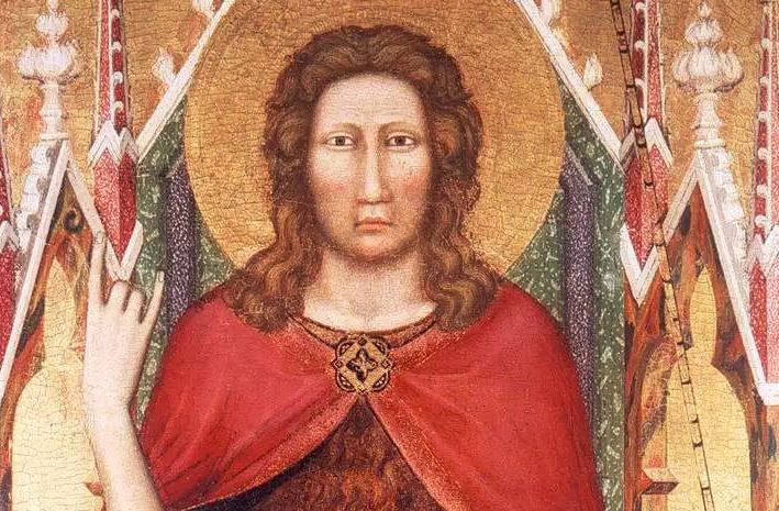 détail d'une peinture: jean-baptiste faisant le geste des cornes