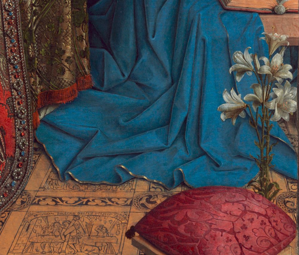 détail 'une peinture: un lys posé au sol