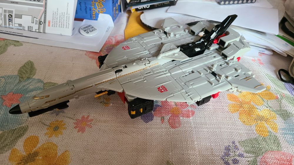 Transformers: Power of the Primes Silverbolt in his jet mode with the additional components connected to extend the jet mode.