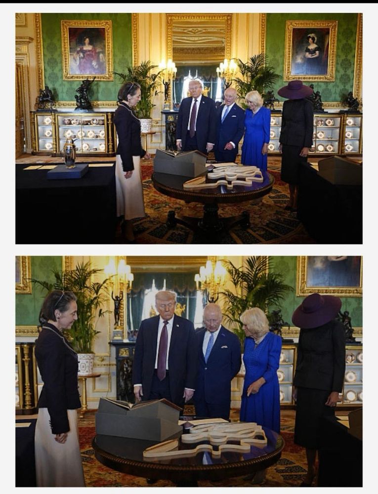 The King and Queen of England show relics to President Trump and a deranged looking First Lady