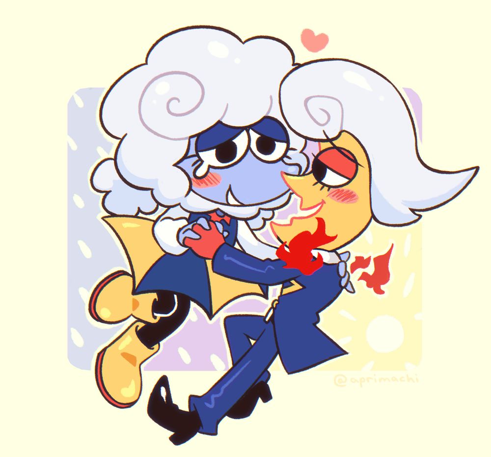 Elnina and Lanino from Deltarune being in their loveydovey element