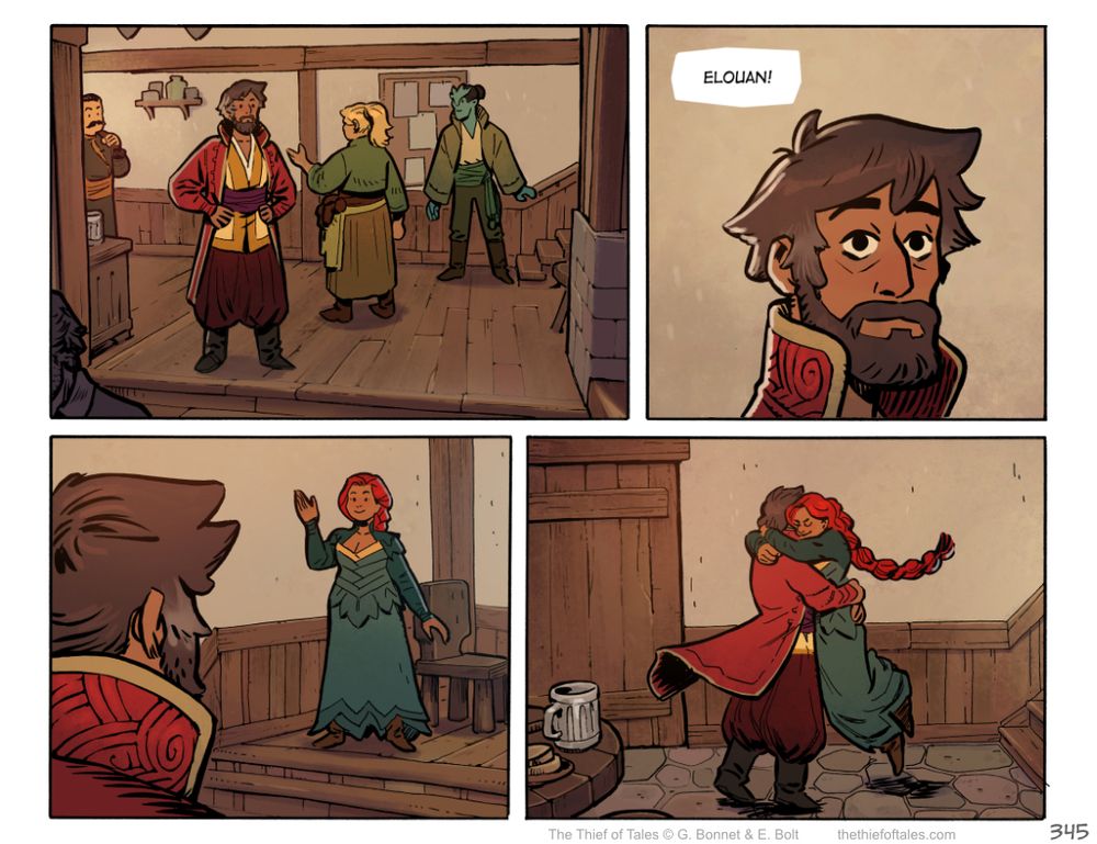 Nevhna's old friend Elouan walks into the inn and is greeted by Nevhna, who is really happy to see him. 