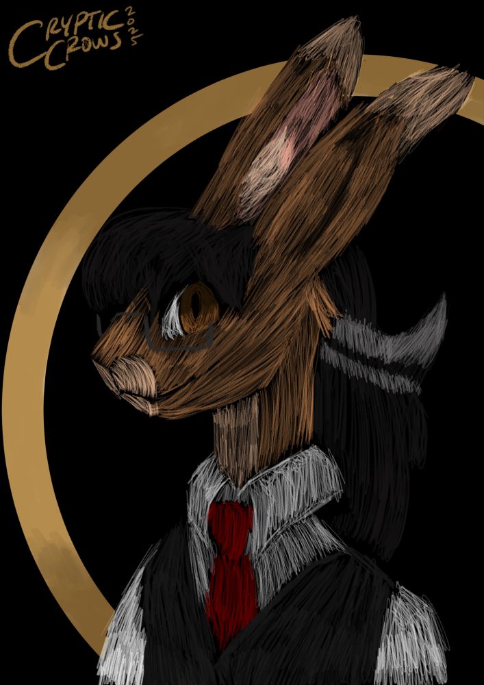 A chiaroscuro bust experimental drawing of Agent O'Hara (as a hare).