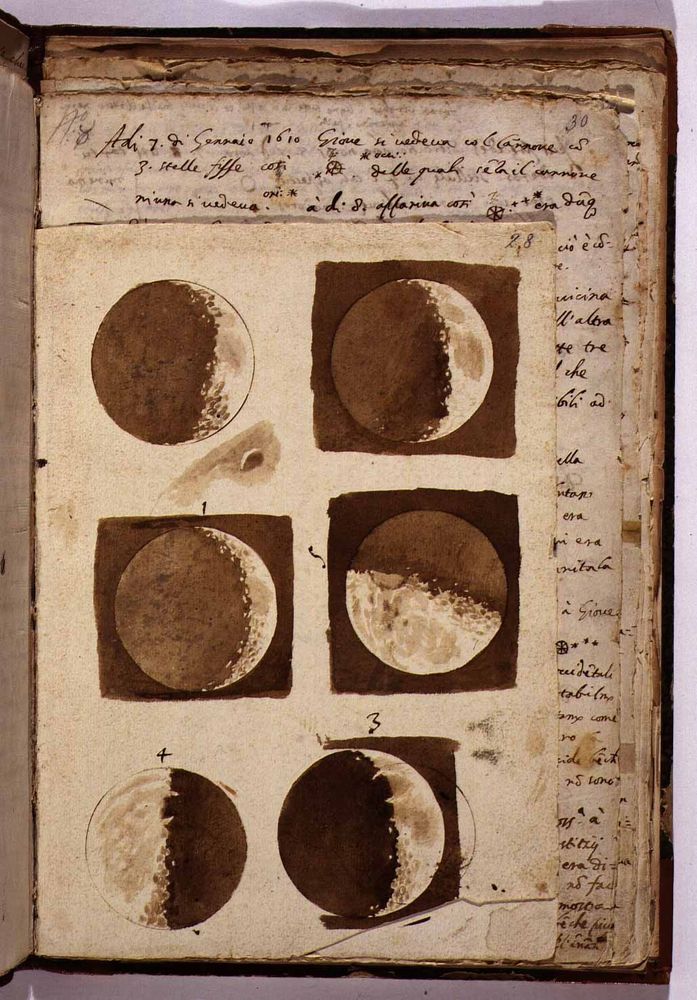 Galileo’s drawings of the Moon, 1610. The first realistic images in history.