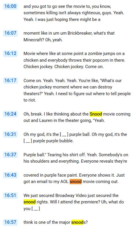 Transcript of the Lonely Island podcast starting at 16:00