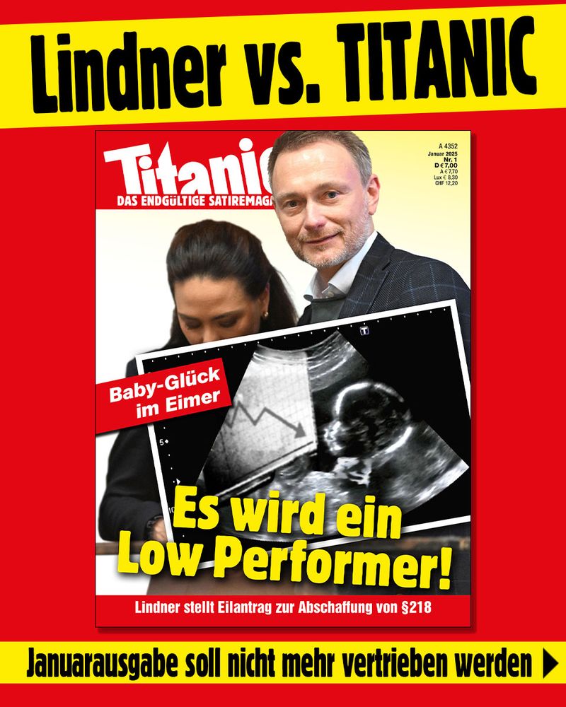 Christian Lindner und Franca Lehfeldt . Im Vordergrund ist ein Ultraschallbild zu sehen. Auf dem Ultraschallbild ist neben dem Baby auch ein nach unten zeigender Graph zu sehen. 