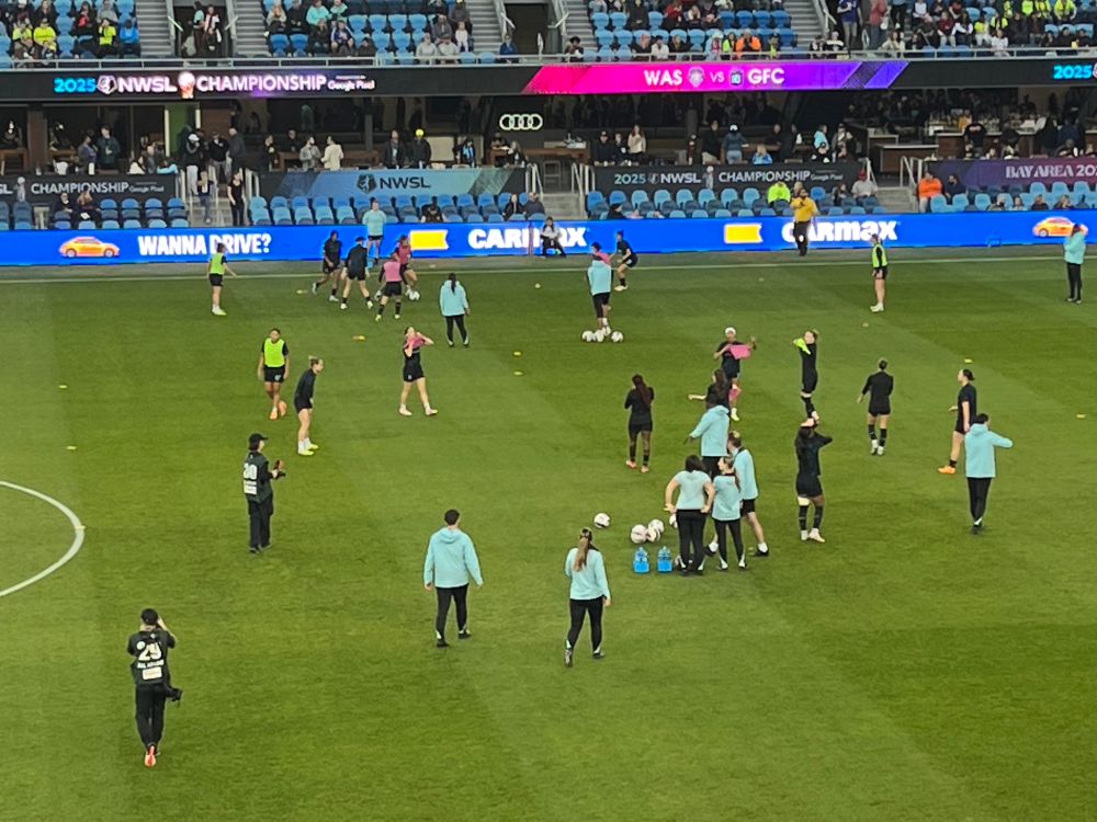 Gotham FC warming up for their upcoming championship match.