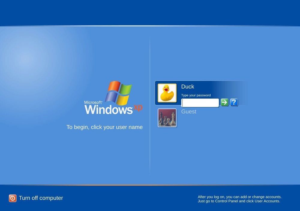 Windows XP login screen