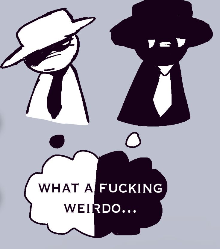 it depicts black and inverted! black (white) looking at eachother thinking “what a fucking weirdo…”
btw the inverted au gender swaps some of the characters but i’ll tell you more later