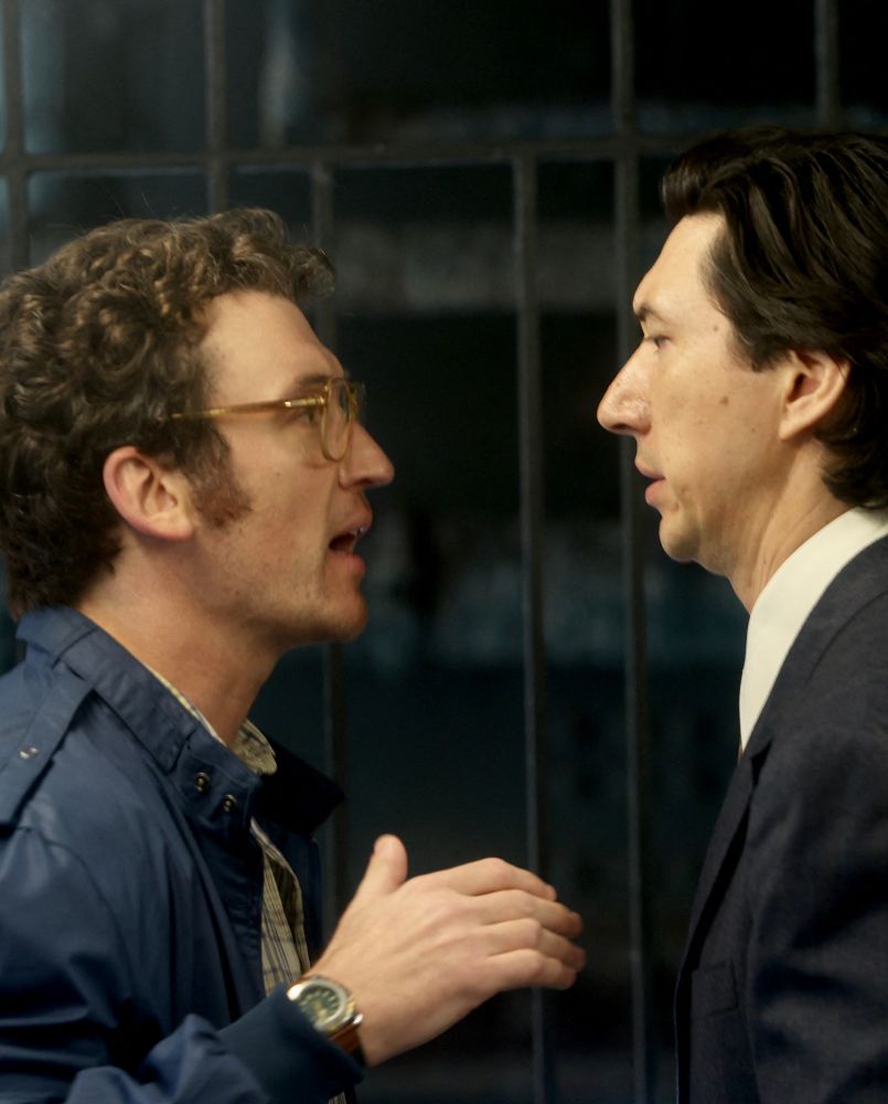 adam driver and miles teller facing off in a scene for Paper Tiger