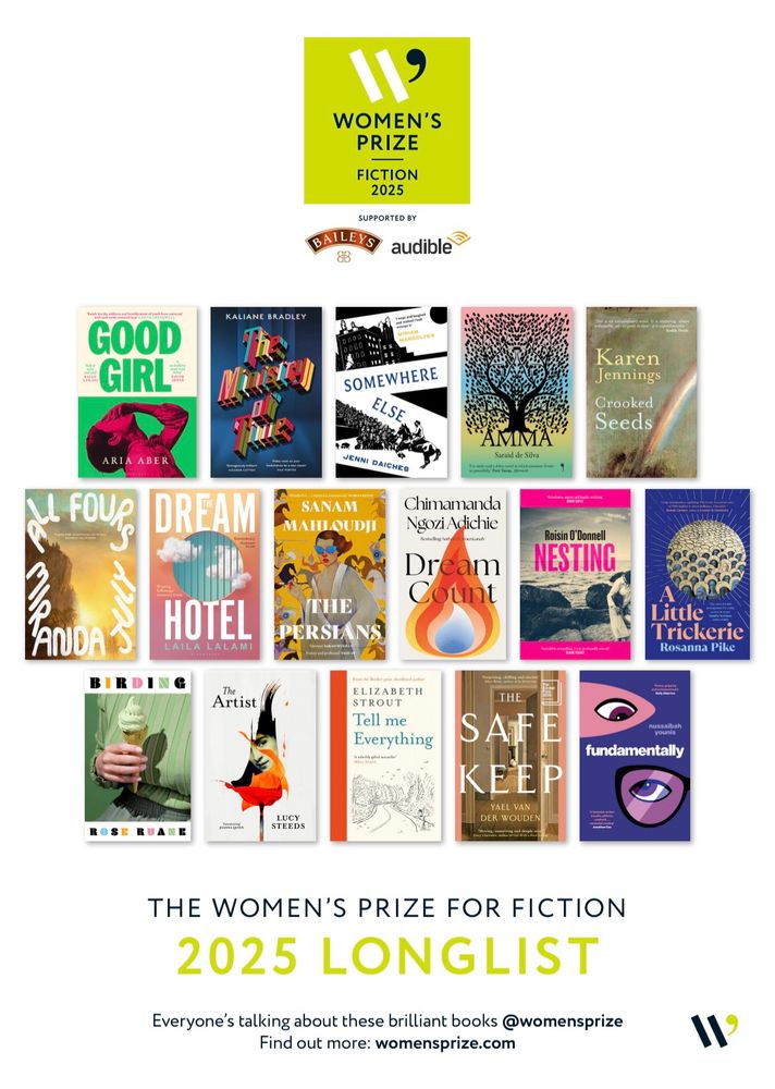 Image of the full longlisted titles for the women's Prize for fiction 2025 