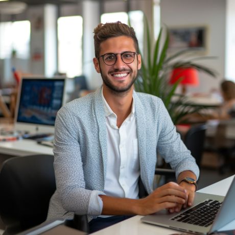 Image from Lineup Publishing website of man behind desk with laptop