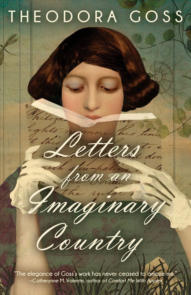 Cover, Letters From an Imaginary Country by Theodora Goss (November 2025): a woman reading a spectral book.