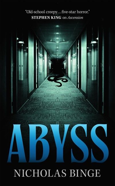 Cover, Abyss by Nicholas Binge (May 2026): a poorly lit corridor with shadow tentacles. 