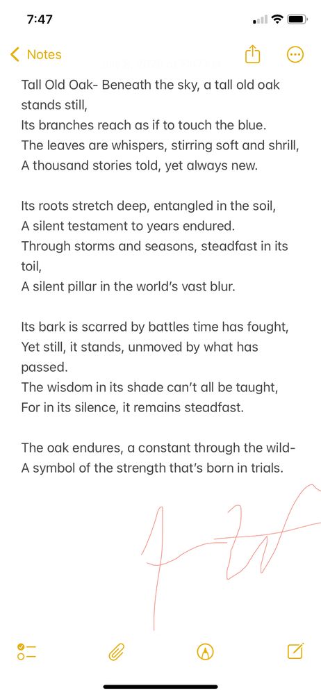 This poem is a quiet tribute to resilience. Inspired by the image of an old oak standing through storms and seasons, it speaks to the kind of strength that doesn’t shout—but lasts. It’s about endurance, rootedness, and the quiet power of simply staying.



Tall Old Oak
Beneath the sky, a tall old oak stands still,
Its branches reach as if to touch the blue.
The leaves are whispers, stirring soft and shrill,
A thousand stories told, yet always new.

Its roots stretch deep, entangled in the soil,
A silent testament to years endured.
Through storms and seasons, steadfast in its toil,
A silent pillar in the world’s vast blur.

Its bark is scarred by battles time has fought,
Yet still, it stands, unmoved by what has passed.
The wisdom in its shade can’t all be taught,
For in its silence, it remains steadfast.

The oak endures, a constant through the wild
A symbol of the strength that’s born in trials.