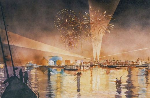 Port Disney - Nighttime view from the water