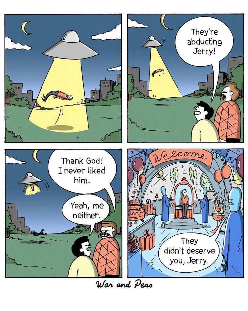 War and peas cartoon about Jerry being abducted by aliens. 