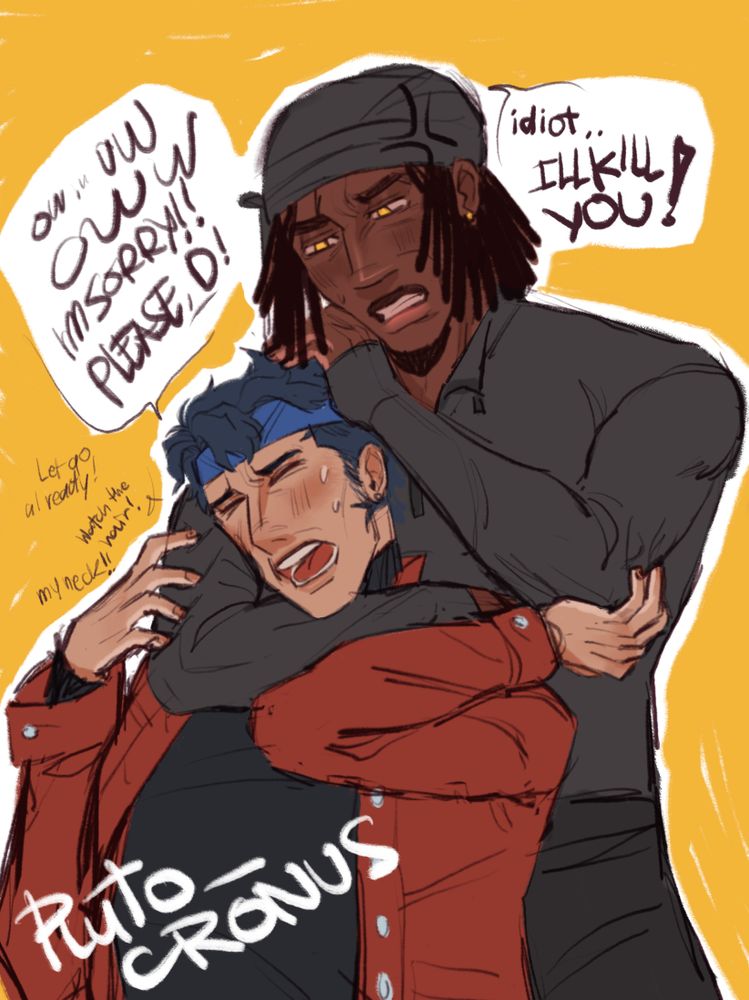 Orion: ow...OW OWW, I'M SORRY!! PLEASE, D! (smaller text: let go already! watch the hair! my neck!!)
D16: idiot..I'LL KILL YOU!