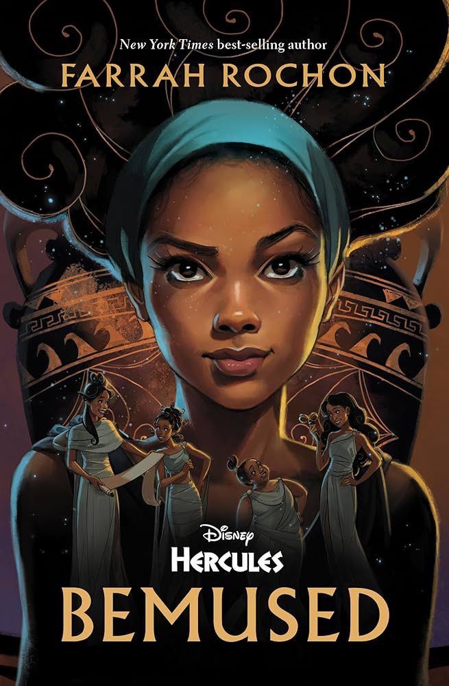 The muses from Hercules. Five women dressed in cream on a brown and black background 