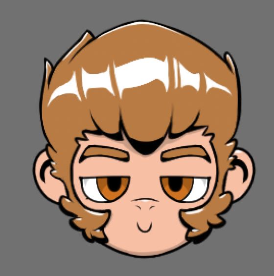 A picture of Rad's head against a grey background, with eyes half lidded, looking aloof.