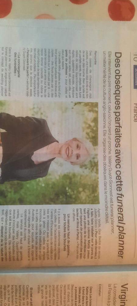 Article Ouest-France Dimanche au sujet d'une funeral planner.