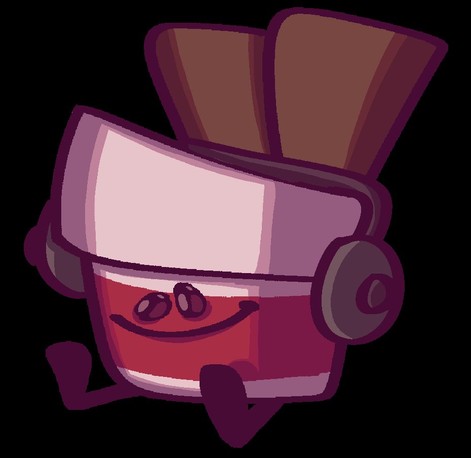 My sona, Ramen, depicted sitting downing while wearing headphones. Distinctively only has legs.