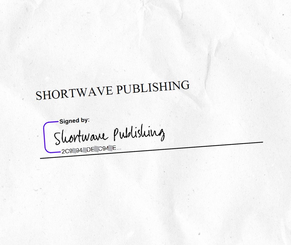 Screenshot of a DocuSign contract, signed by Shortwave Publishing.