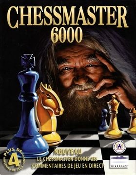 The Chessmaster 6000 box art, with the titular chess master looking contemplative in shadow