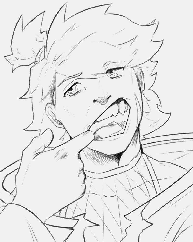 lineart of my Sona, a punk Orca-influenced human. They are showing off their sharp teeth.