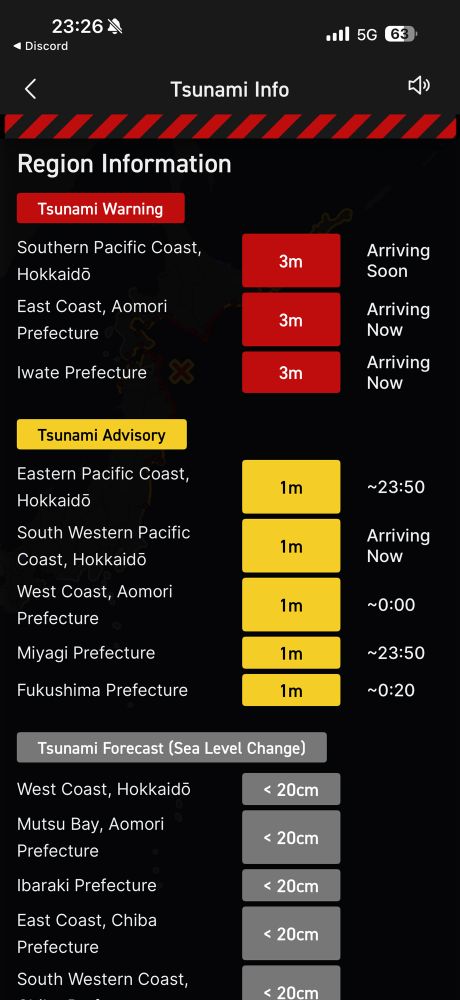 Tsunami warnings in northern Japan around Hokkaido, Aomori and Iwate for up to 3m