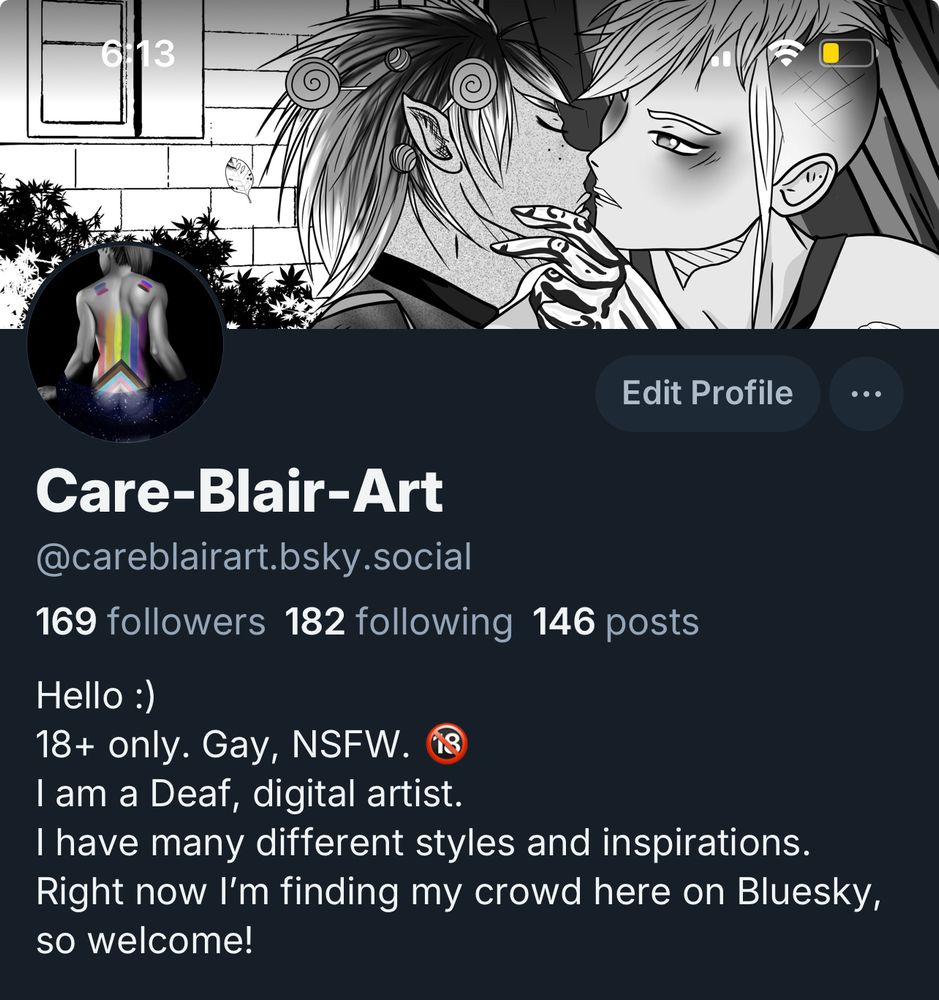 Screen shot of care Blair Art main page. Showing follower count at 169 