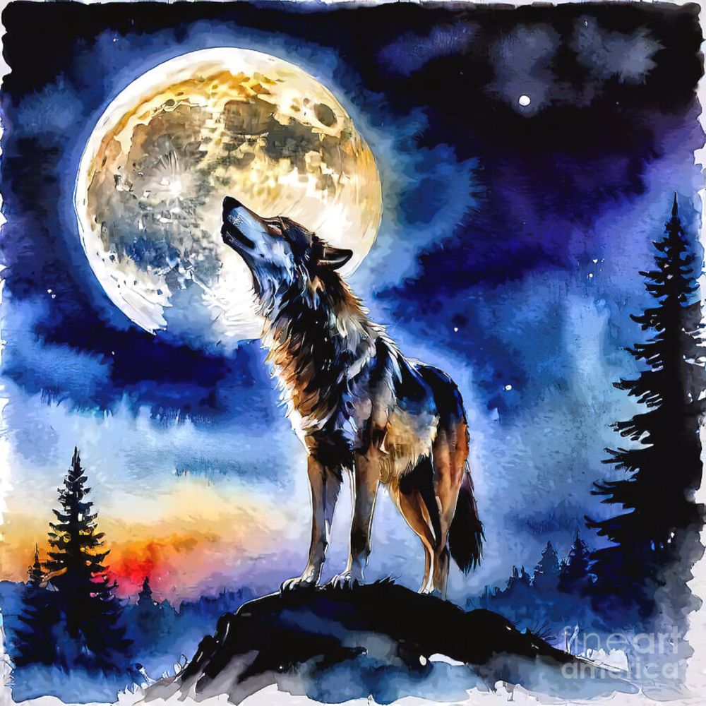 Wolf and the mystic Moon by Jolanta Anna Karolska