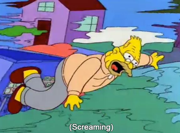 From the show The Simpsons. Grandpa screams as he flies bodily through a blurry frame. sub - "(Screaming)"