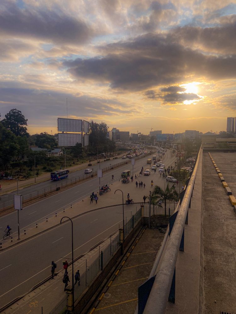 Sunset in the city, Nairobi, Kenya, Junction Mall. Street view.