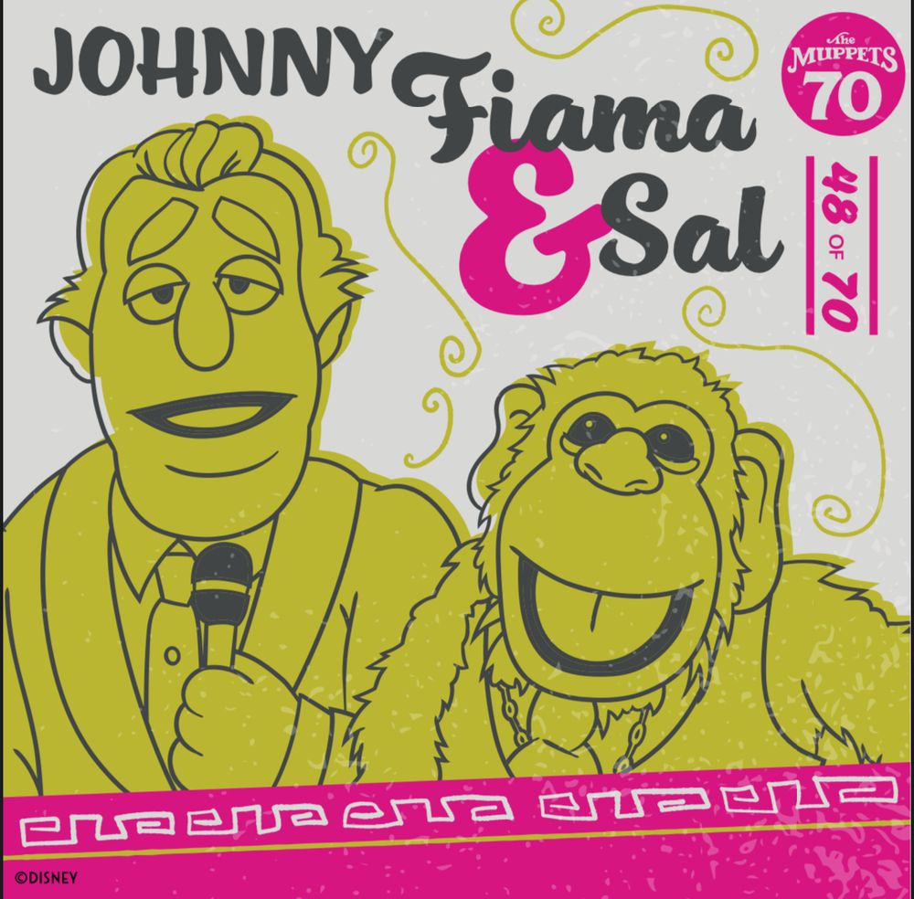 A handdrawn illustration of a green puppet human and a chimpanzee puppet