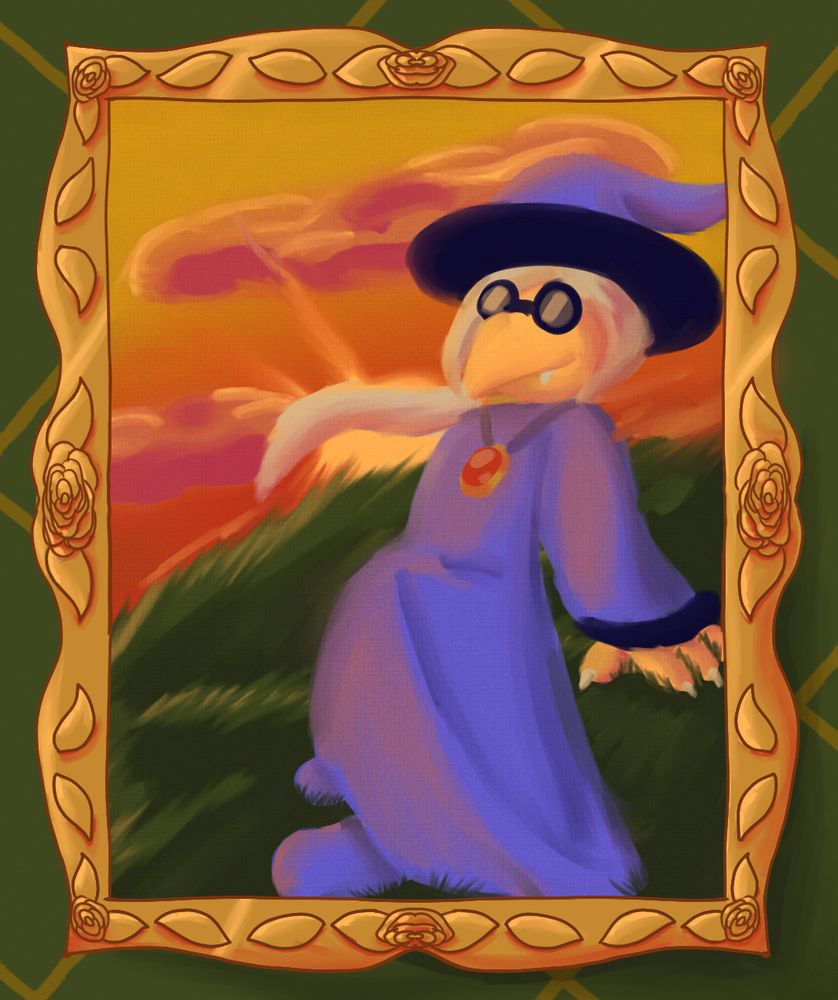 A painting of kabumek's oc Kolfinna relaxing on a grassy hill at sunset
