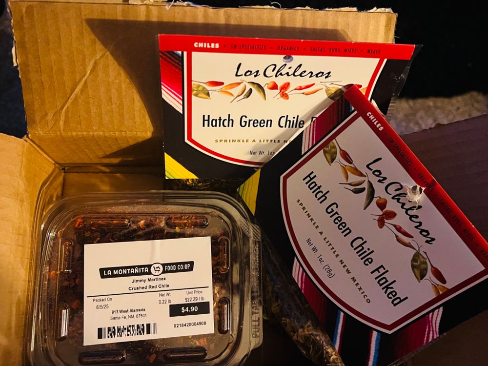 Red and green hatch chili flakes from Santa Fe, NM
