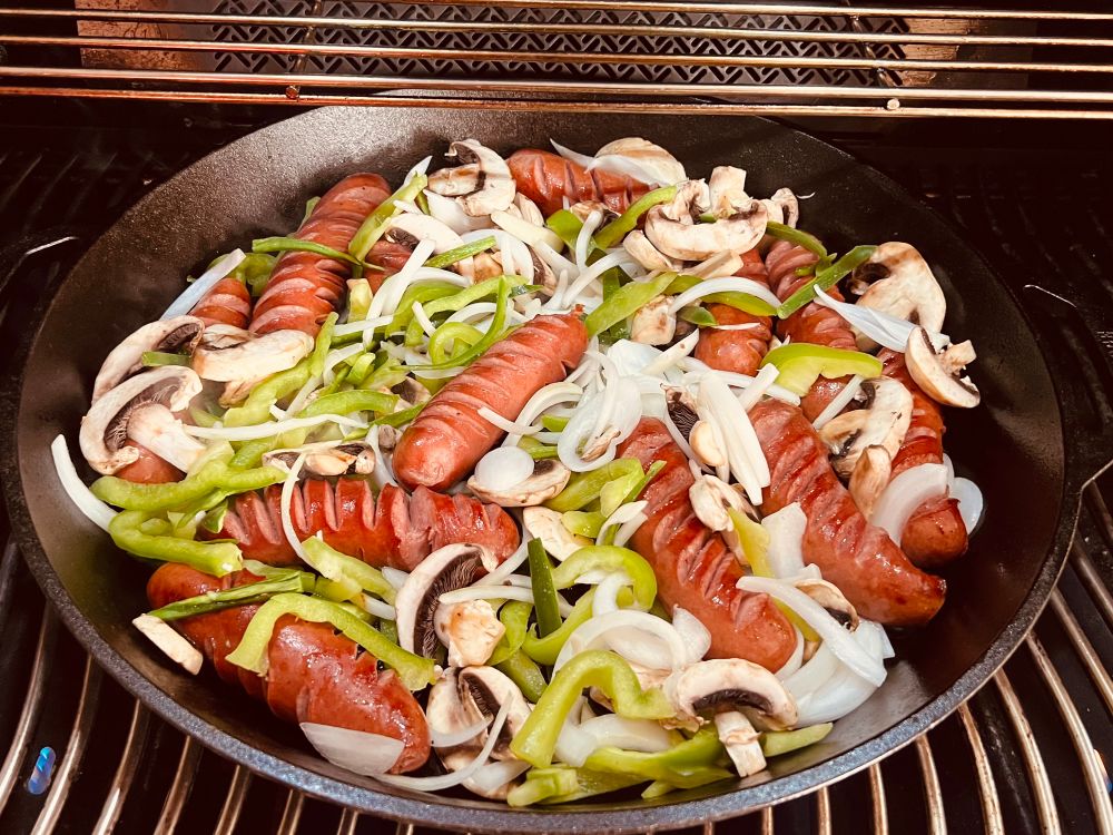 Smoked Louisiana peppers with onions, peppers, and mushrooms 