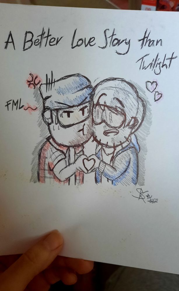 A drawing from 2018 of two friends 