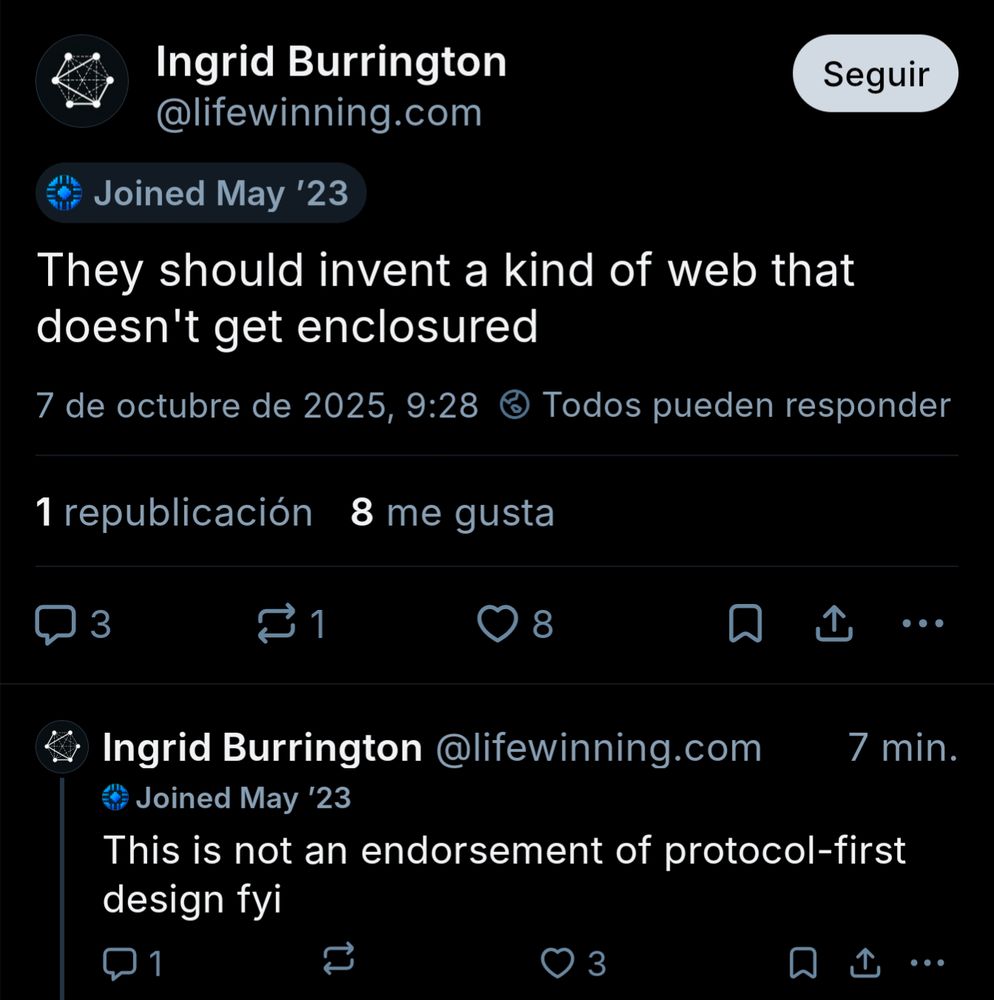 @lifewinner.com post
"They should invent a web that doesn't get enclosured" followed by "this is not an endorsement of protocol first design"