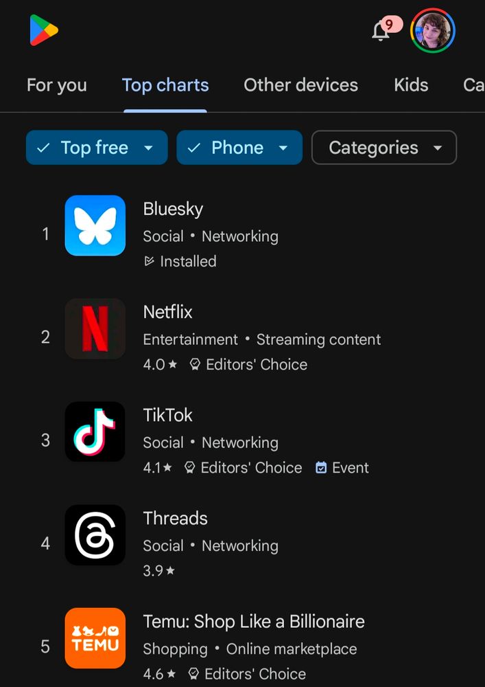 Bluesky app #1 in app store
