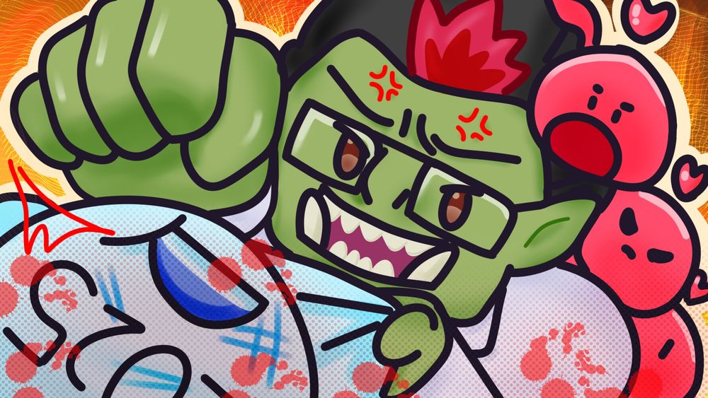 Randon Neuring grabbing and punching a personified 2025 with a bunch of angy-looking schmoops huddling behind Randon's back.